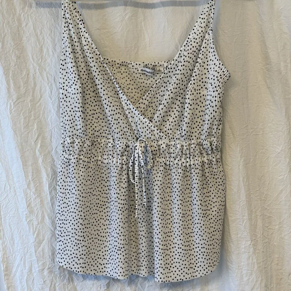 Abercrombie & Fitch Large Sleeveless Babydoll Top Black White‎ Polka Dots Y2K - Picture 2 of 8